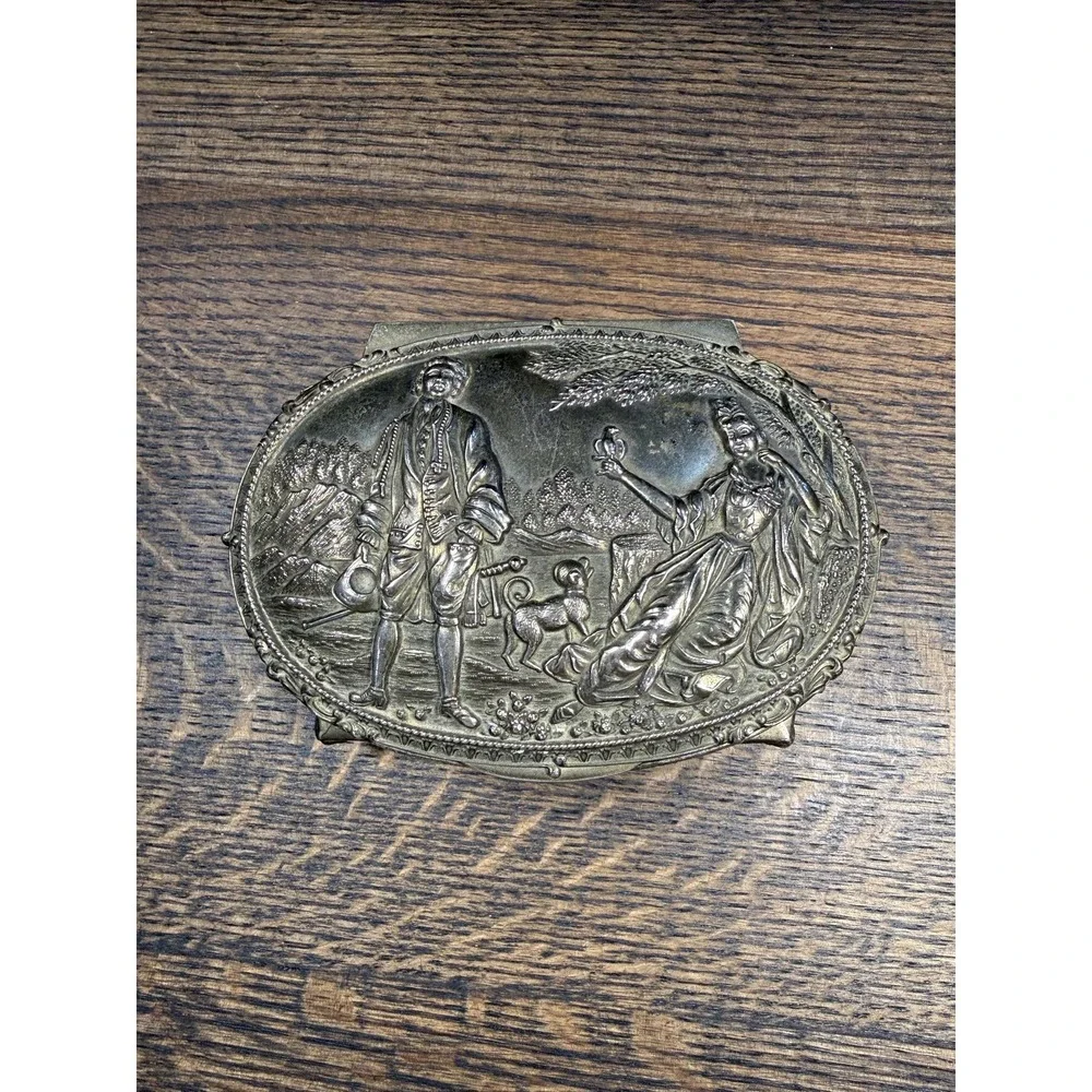 Vintage‎ Metal Jewelry Casket with Red Velvet Interior